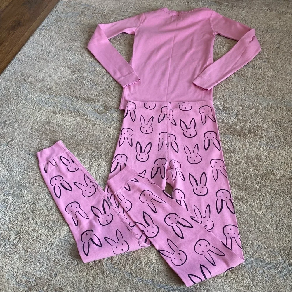 Hanna Andersson Long John Pajama Set Pink Bunny Print Long Sleeve Organic Cotton